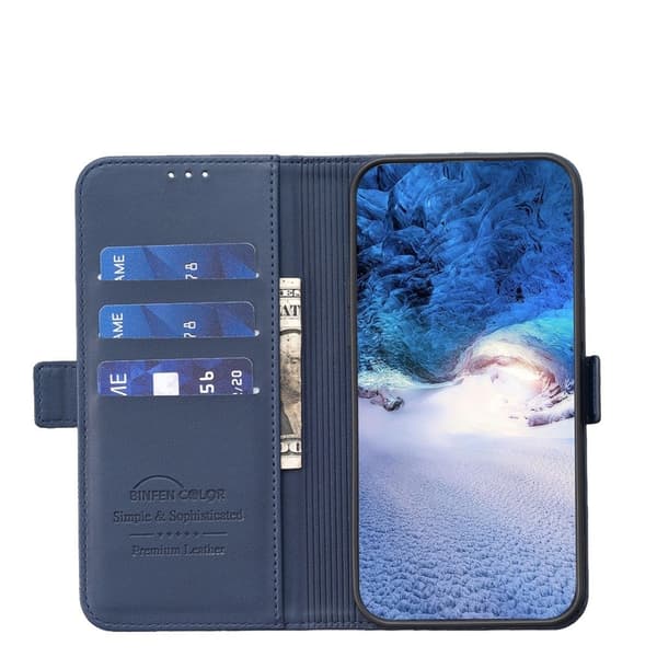 Flipfodral för Samsung Galaxy A15, BINFEN-plånbok, blå + 9H-glas