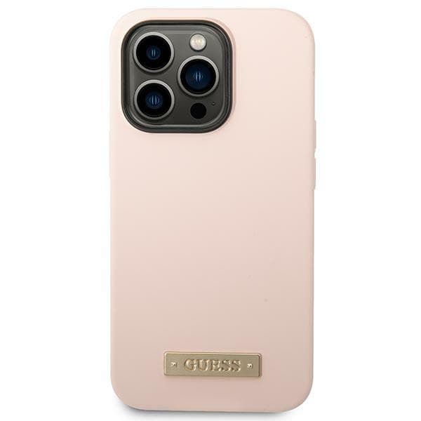 Guess Silikone Logo Plade MagSafe-etui til iPhone 14 Pro Max, Pink