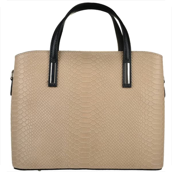 Läderhandväska, ormskinnsmönster, beige