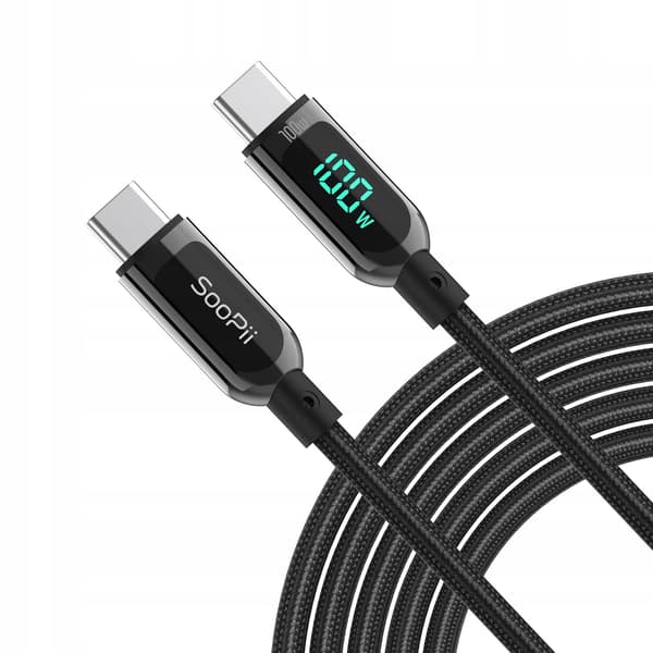 USB C - USB Type C Kabel 1,2 m 100W med strømdisplay Sort SooPii