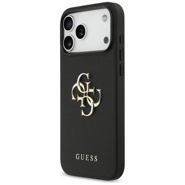 Guess Grained Big 4G & Classic Logo cover til iPhone 17 Pro Max, sort