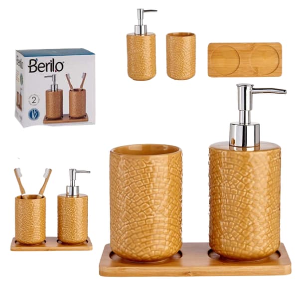 Badrumsset: dispenser och mugg med stativ CAMEL