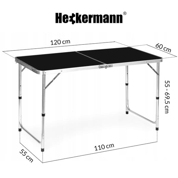 Klapbord 120x60cm Heckermann Sort + 4x Taburetter