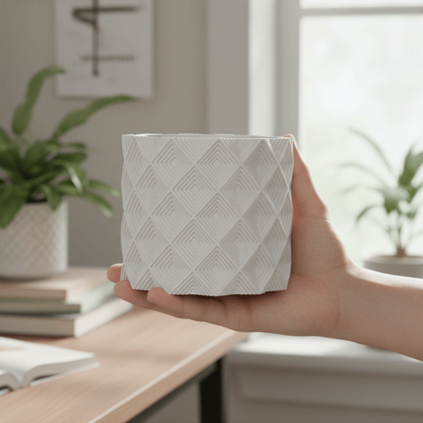 Hvid geometrisk 3D-urtepotte, moderne plantedække