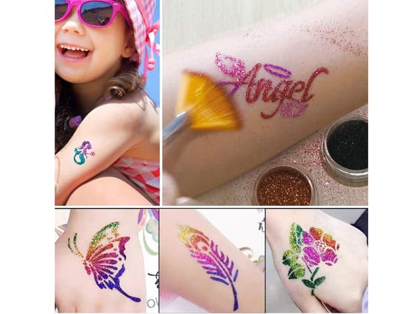 Suuri glitter-tatuointipakkaus glitter-tatuointisapluunat