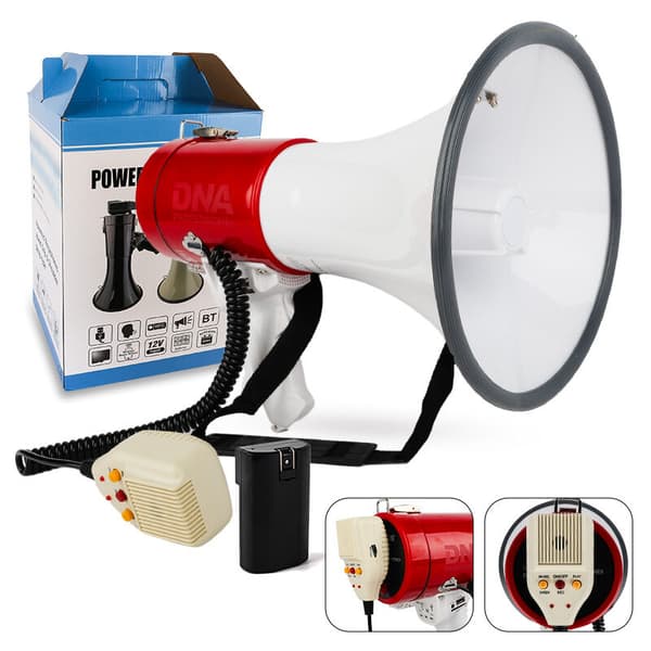 DNA MEGA2 megafon 50W röstförstärkare siren USB Bluetooth AUX micro SD