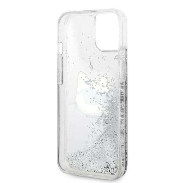 Karl Lagerfeld Glitter Choupette Head-cover til iPhone 14 Plus, sølv