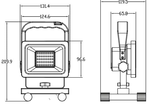 LED Halogen Projektør Bærbar Batteri Værksted 20W + USB-C Kabel