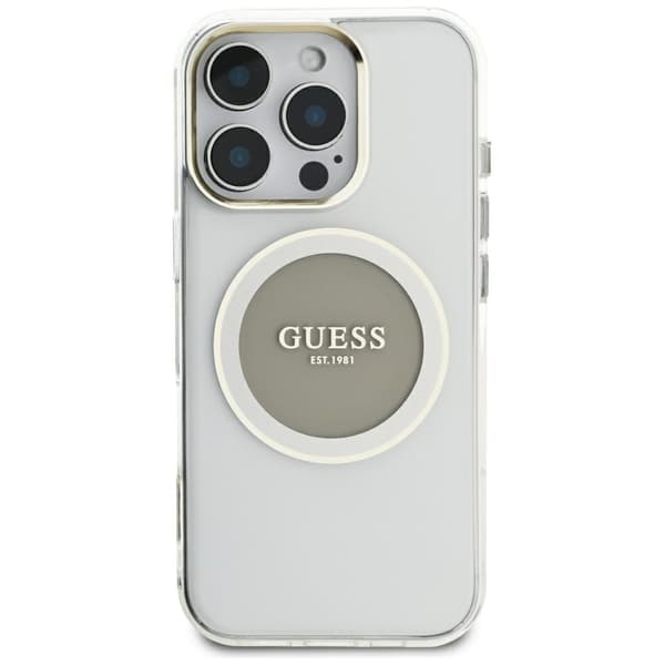 Guess IML Metal Colored Circle Classic Logo MagSafe -kotelo iPhone 16 Pro Maxille, harmaa