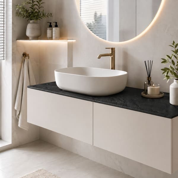 HPL bordplade til et 45 cm håndvaskskab 45,5x46 cm Sort med huller