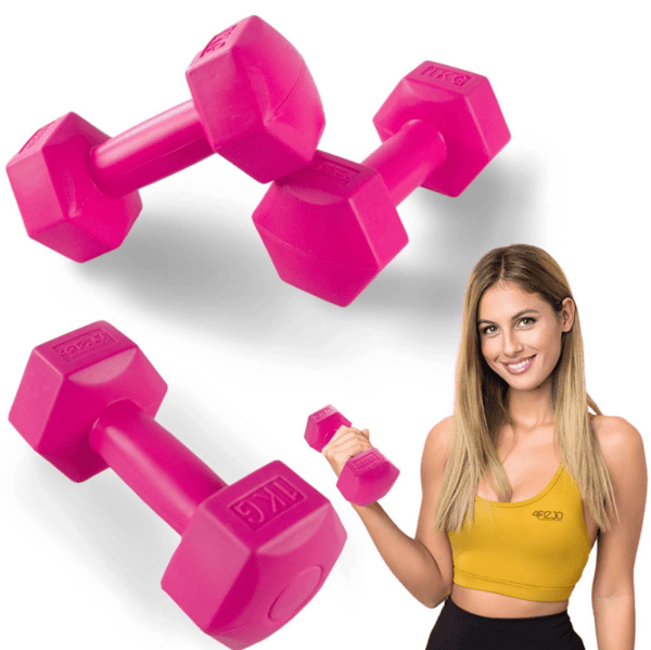 4FIZJO Hexagonala handvikter - 2 st rosa 1 kg