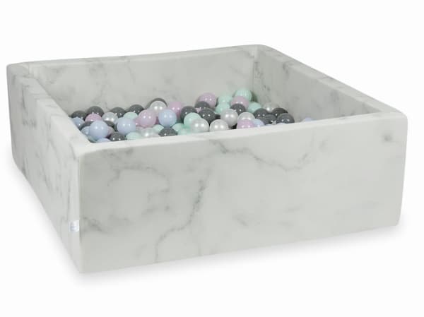 Tør pool 110x110x40 marmor med 600 bolde: lys mint, lys pink perle, lyseblå perle, perle, grå