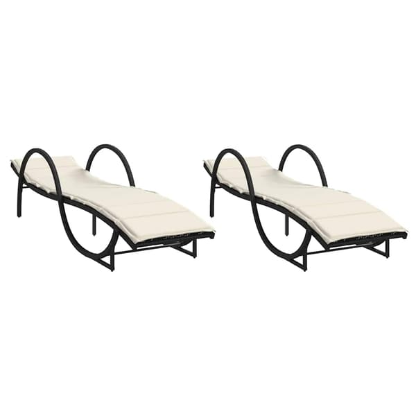 vidaXL liggestole med hynder, sæt med 2, sort, polyrattan