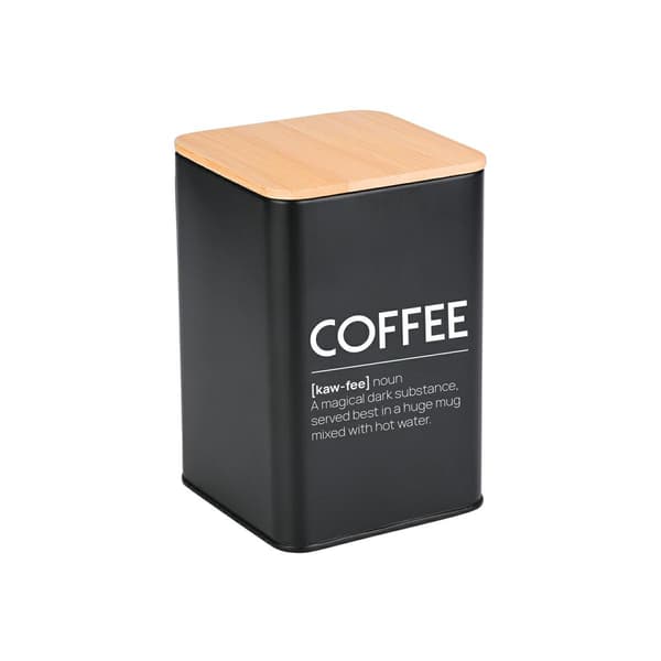 Svart metallbehållare för kaffe