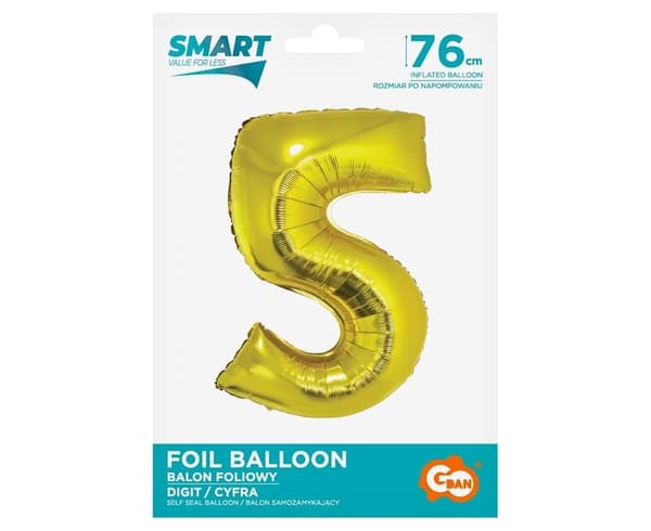 Folioilmapallo numero 5 kulta Smart 76cm