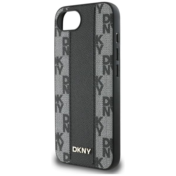 DKNY MagSafe-etui i læder med ternet monogrammønster til iPhone 16e, sort