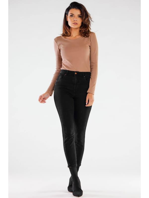 Basis ribbet bomuldsbluse, beige L