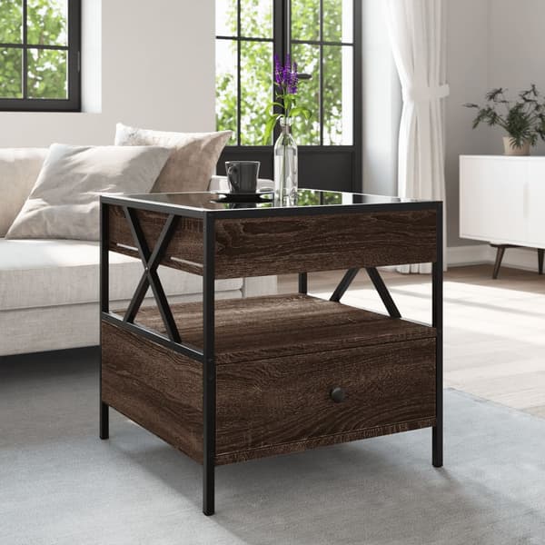 vidaXL Infinity sofabord med LED-lys brunt egetræ 50x50x51 cm