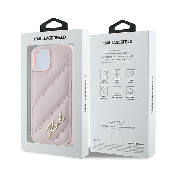 Karl Lagerfeld Diagonal Quilted Script iPhone 15-skal, Rosa