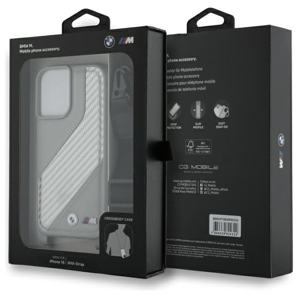 BMW M Edition Carbon Stripe & Strap Cover til iPhone 16, Grå