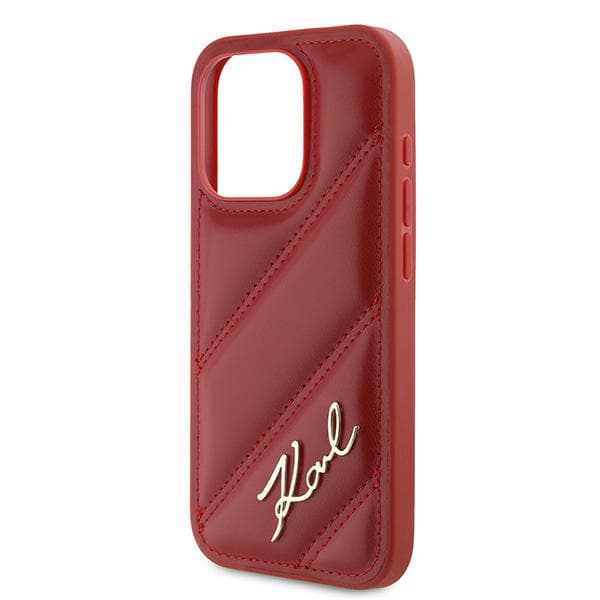 Karl Lagerfeld Diagonal Quilted Script-skal till iPhone 15 Pro Max, Röd