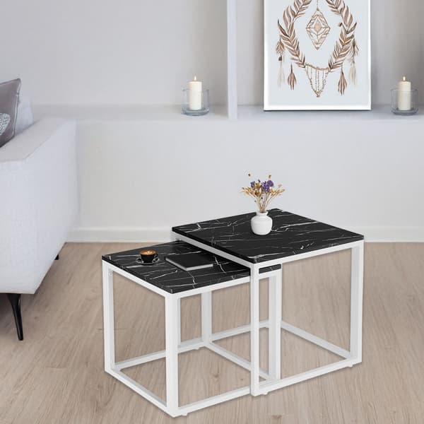 Soffbord VIT PRAVEN SVART MARMOR