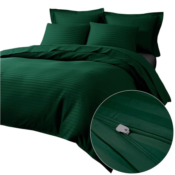Bäddset 140x200 satin 100% BOMULL mörkgröna klassiska ränder
