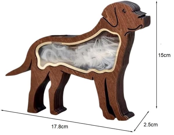 Trälåda med hundhårsram, souvenirfigur