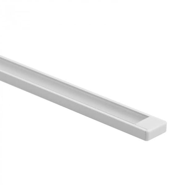 Profil til LED-strimler. Påbygningsmonterede hvide transparente dæksler. Endekapper 1m. Ecolight.