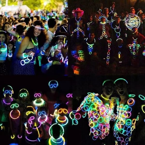 Lysende armbånd, pandebånd, fluorescerende pinde, 100 ildfluepinde