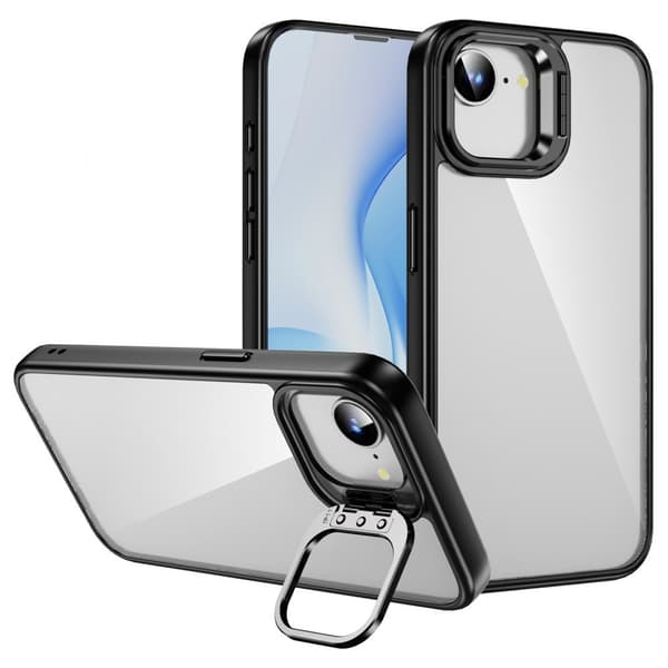 Etui til iPhone 17e / 16e, Stativramme, Transparent / Sort
