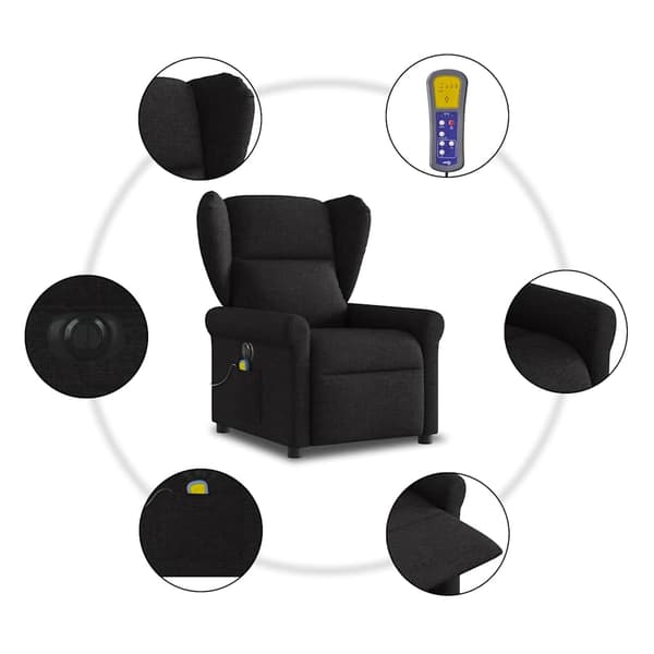 vidaXL elektrisk massagestol med lænefunktion sort stof