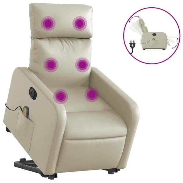 vidaXL elektrisk lænestol med massage, creme