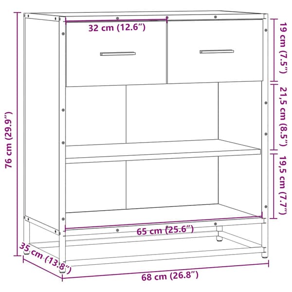 vidaXL kommode, røget eg, 68x35x76 cm, træbaseret materiale