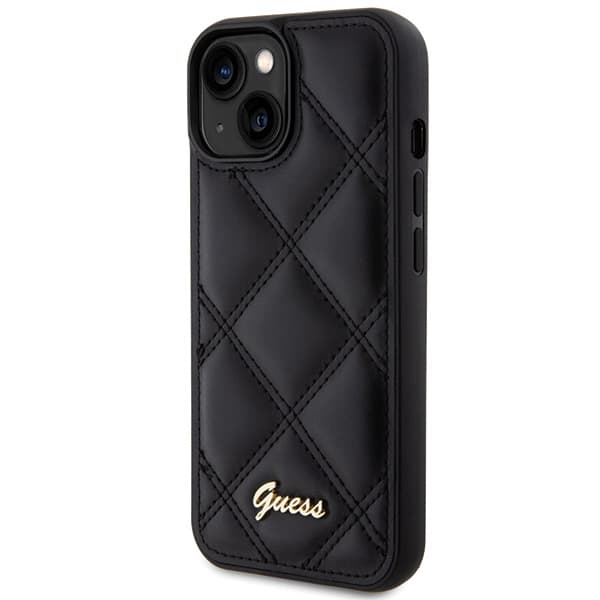 Guess Quiltet Metal Logo-etui til iPhone 15, sort