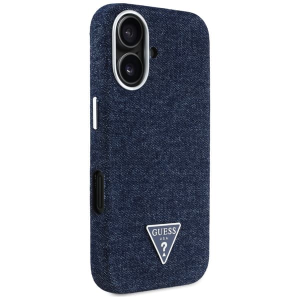 Guess Denim Triangle Logo MagSafe -kotelo iPhone 16:lle, sininen