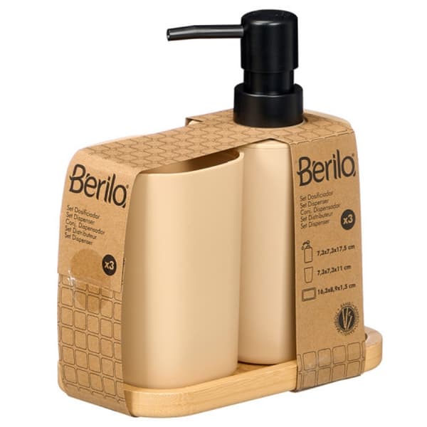 Badrumsset på bambubricka, beige