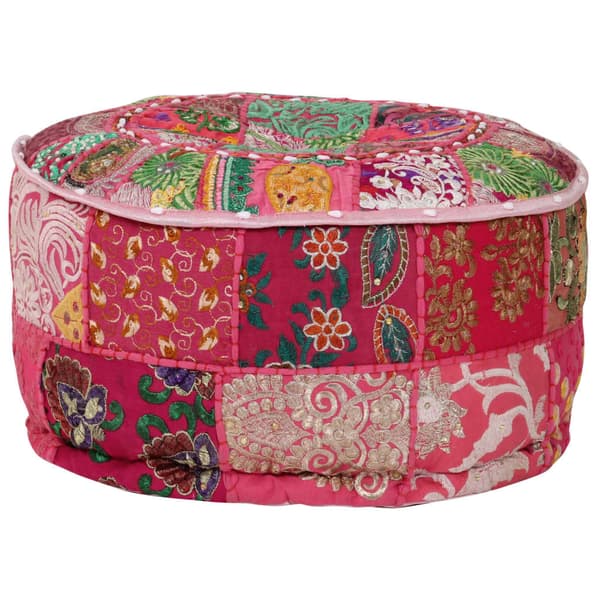 vidaXL rund patchwork puf, håndlavet, 40 x 20 cm, lyserød