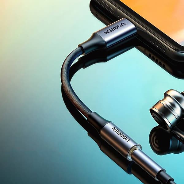 Hovedtelefonadapter mini-jack 3,5 mm (hun) - USB-C (han) 10 cm - grå