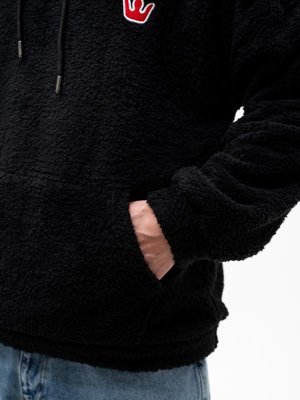 Herre oversize sort Teddy Simple Crown Sherpa hættetrøje S