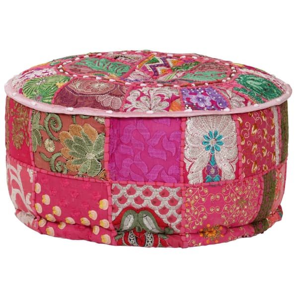 vidaXL rund patchwork puf, håndlavet, 40 x 20 cm, lyserød