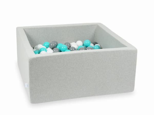 Lysegrå tørpool 90x90x40 med 400 bolde: turkis, hvid, grå