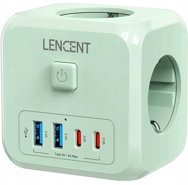 LENCENT PA037EU-2A2C grenuttag 7 uttag inklusive 2x USB A, 2x USB C