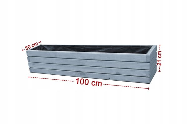 Rektangulær træpotte D2 grå 100 cm