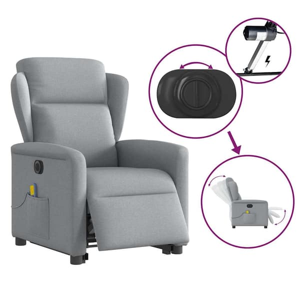 vidaXL Elektrisk lyftande massagefåtölj ljusgrå