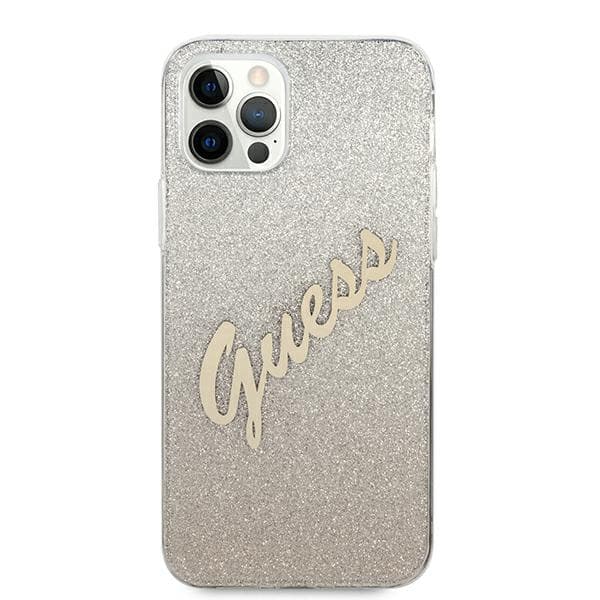 Guess Glitter Gradient Script-skal till iPhone 12 Pro Max, Guld