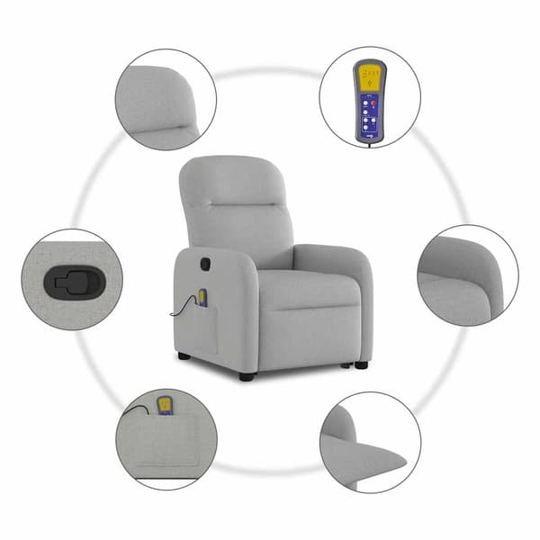 vidaXL Lyftbar massagefåtölj, grå, tyg