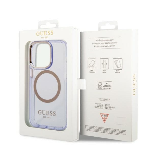 Guess Gold Outline Translucent MagSafe-etui til iPhone 14 Pro Max, lilla