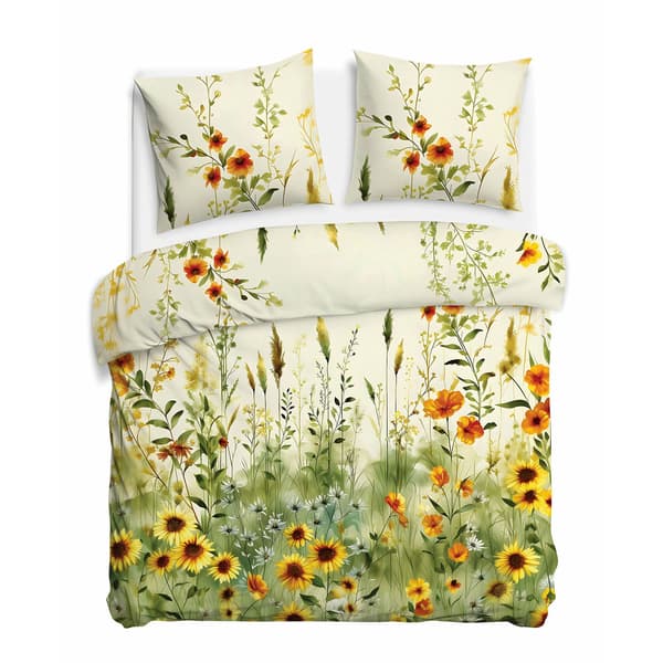 Bäddset 180x200 SATIN BOMULL digitaltryck blommor solrosor