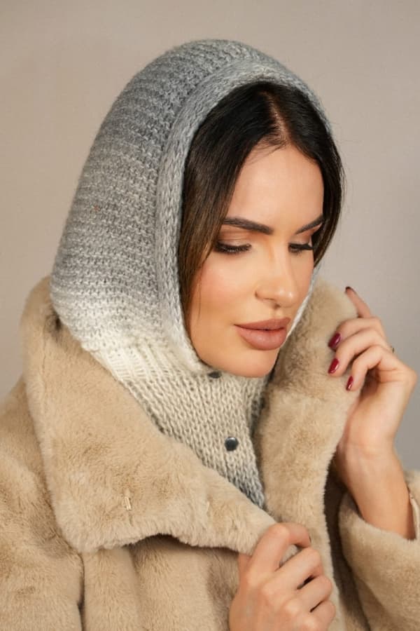 Balaklava Hætte med Trykknapper, Beige Kamea-Virginia